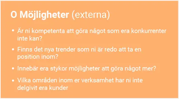 SWOT analys möjligheter frågor