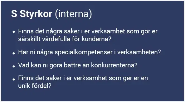 SWOT analys styrkor frågor