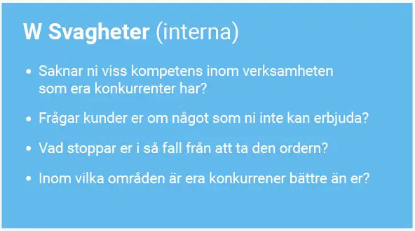 SWOT analys svagheter frågor