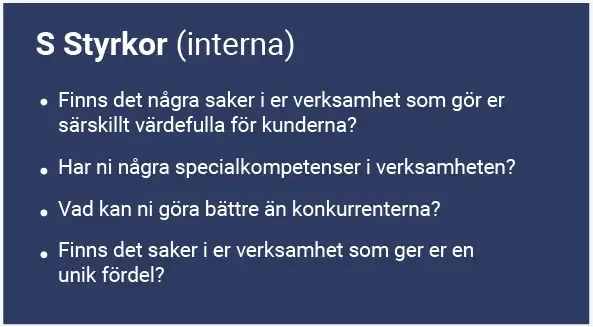 SWOT analys styrkor frågor