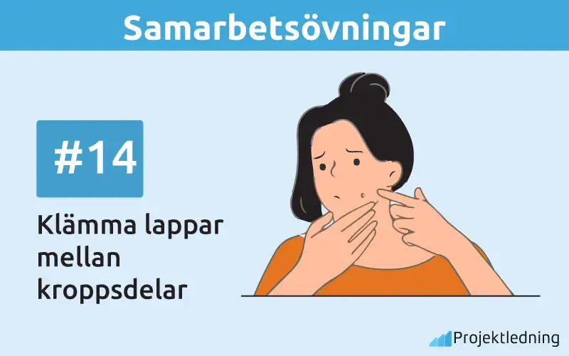 Klamma lappar Samarbetsövningar Klämma lappar mellan kroppsdelar